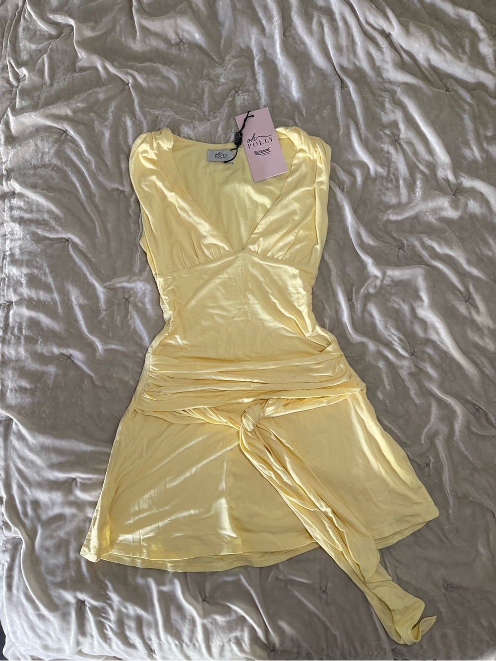 Oh Polly Light Yellow Wrap Mini Dress with Sash